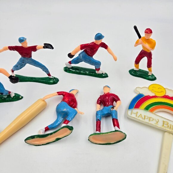 Vintage Baseball Players Cake Decorations Bat Happy Birthday Read - Picture 5 of 8